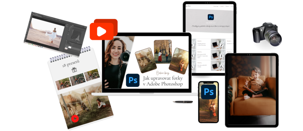 Online kurz Adobe photoshop editace fotek pro fotografy pro začátečníky